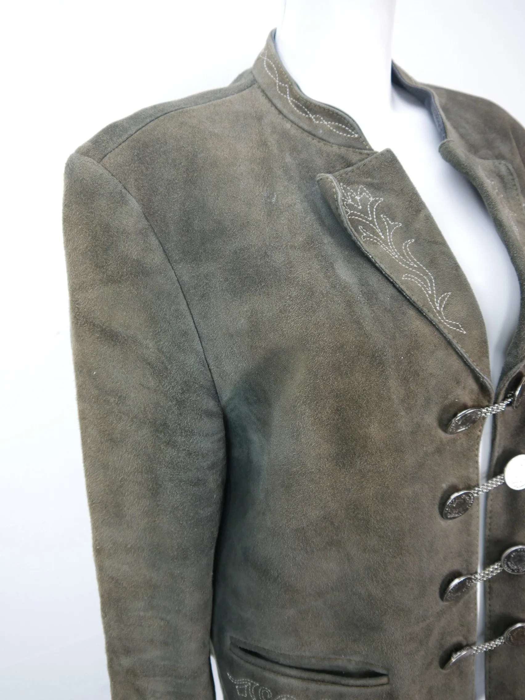 Beckert Modell Leder grün mit Stickerei fesche Vintage Trachtenjacke Jacke Gr.52