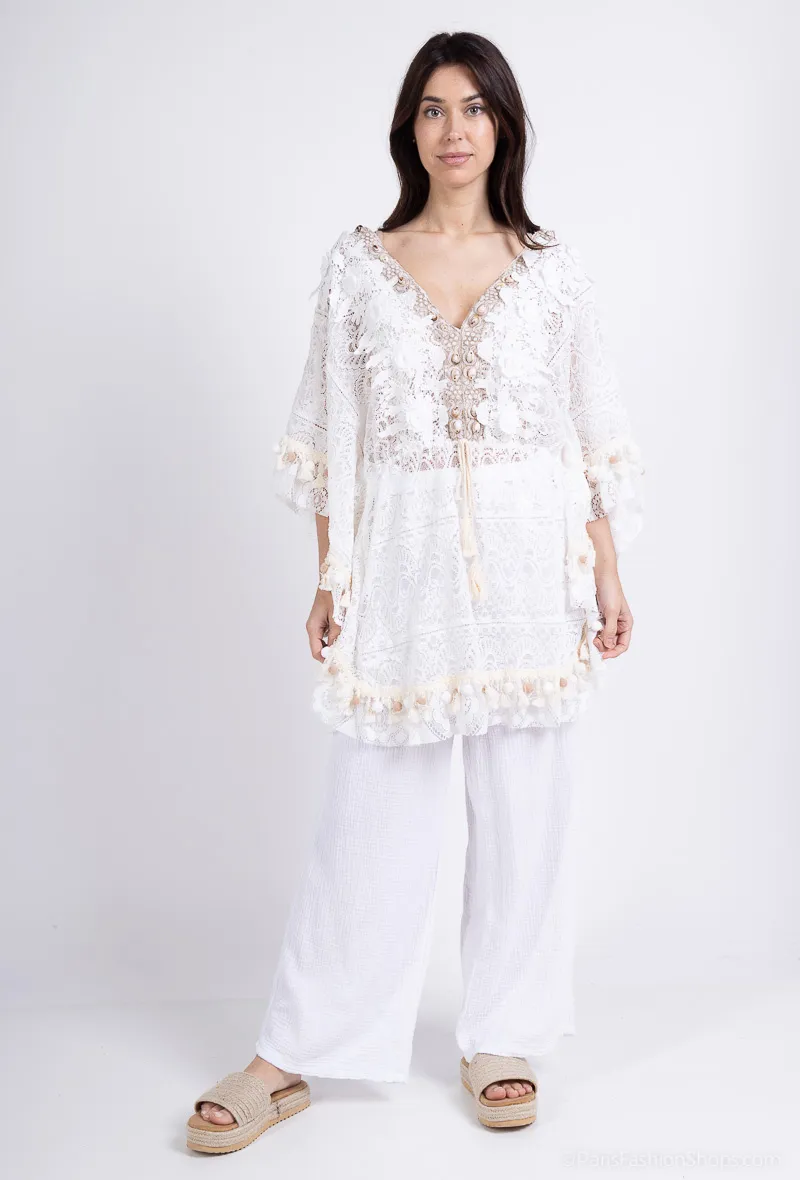 Böhmische Muschel-Spitzen-Tunika-Bluse