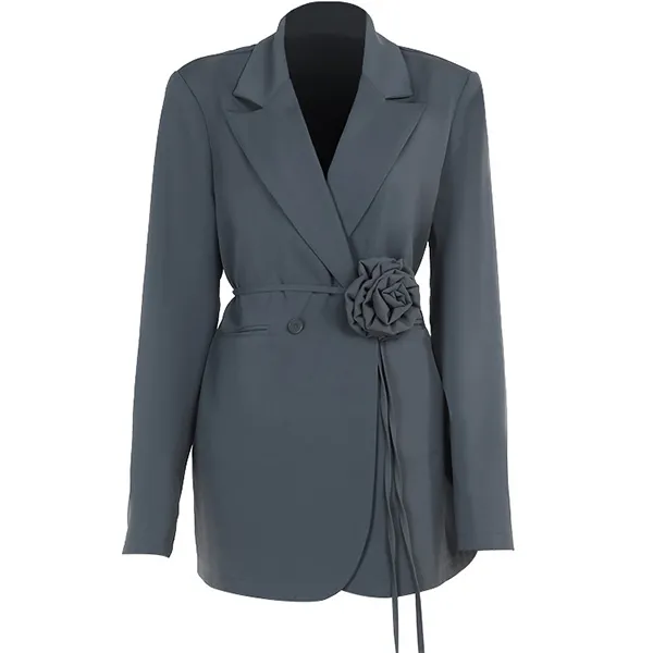 Eleganter Blazer mit Reverskragen und 3D-Rosenapplikation sowie langen Ärmeln