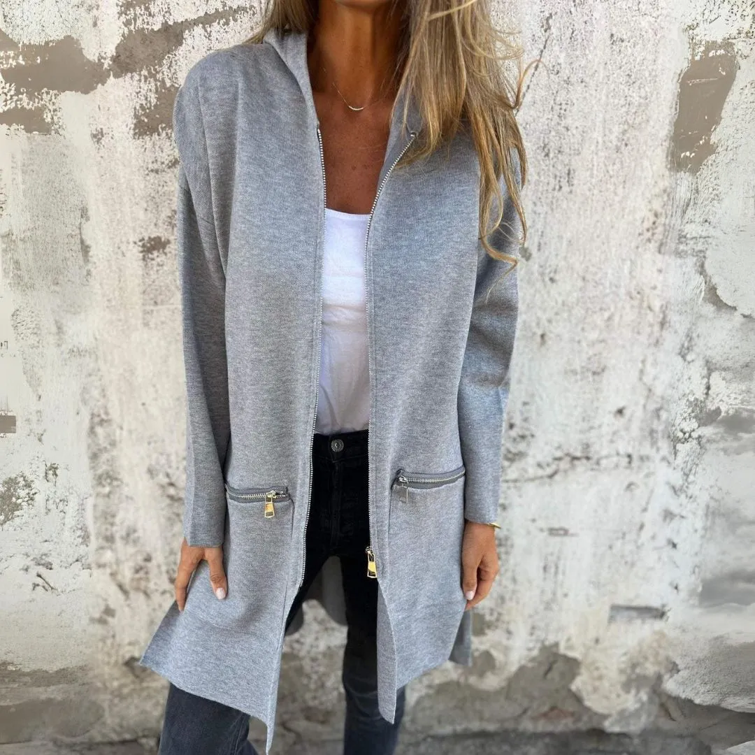 Heidi-Mode | Warme Lange Jacke Mit Reißverschluss Und Kapuze Für Damen