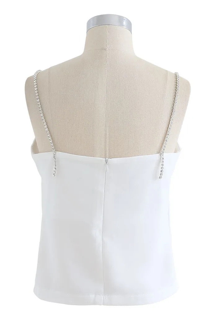 Kristall Riemen Cami Trägershirt in Weiß