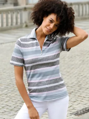 Poloshirt in rosé-grau-gestreift