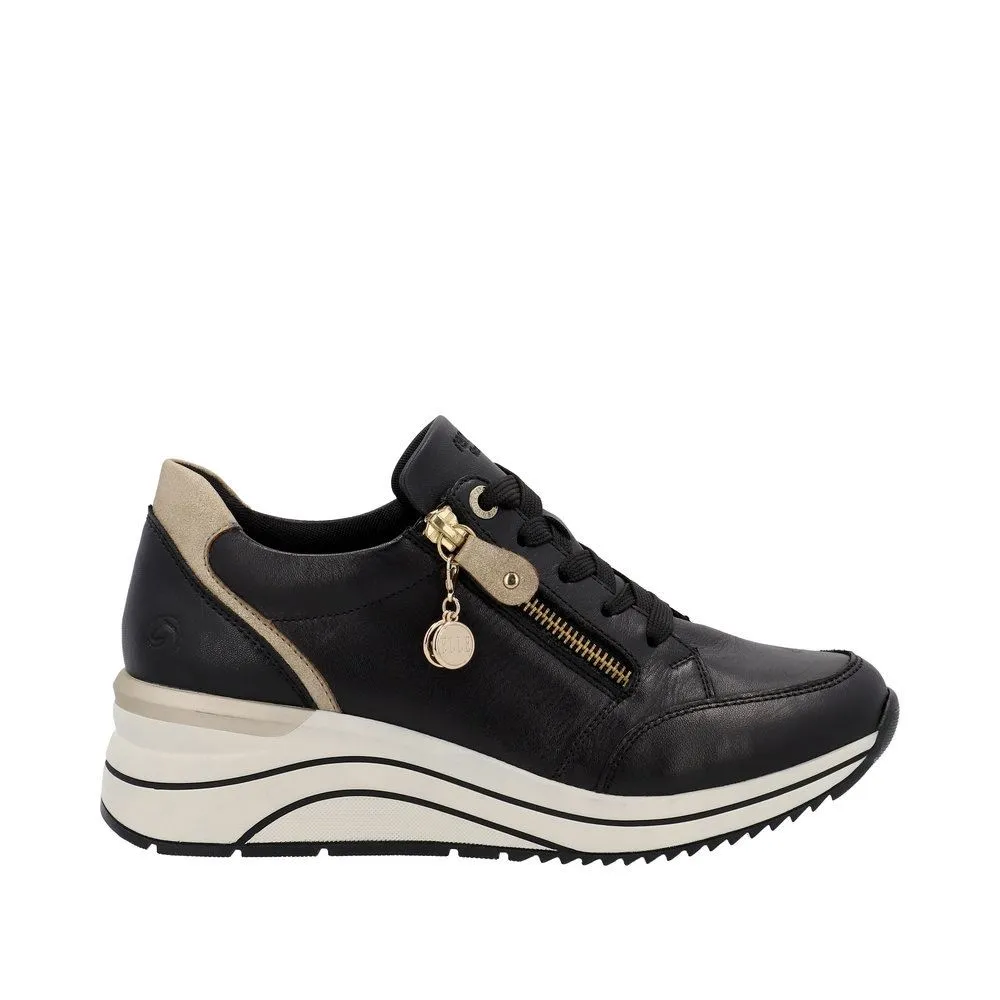 Remonte by ELLE Damen Sneaker Leder Wechselfußbett Keilabsatz schwarz S23 D0T03-01