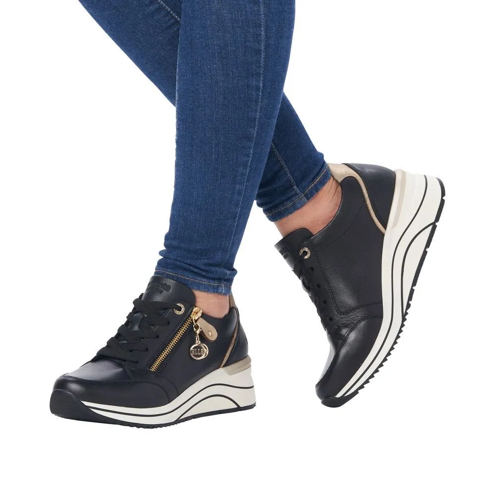 Remonte by ELLE Damen Sneaker Leder Wechselfußbett Keilabsatz schwarz S23 D0T03-01