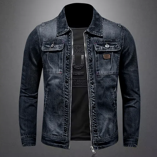 Retro-Fit Jeansjacke mit Stehkragen und Zipper