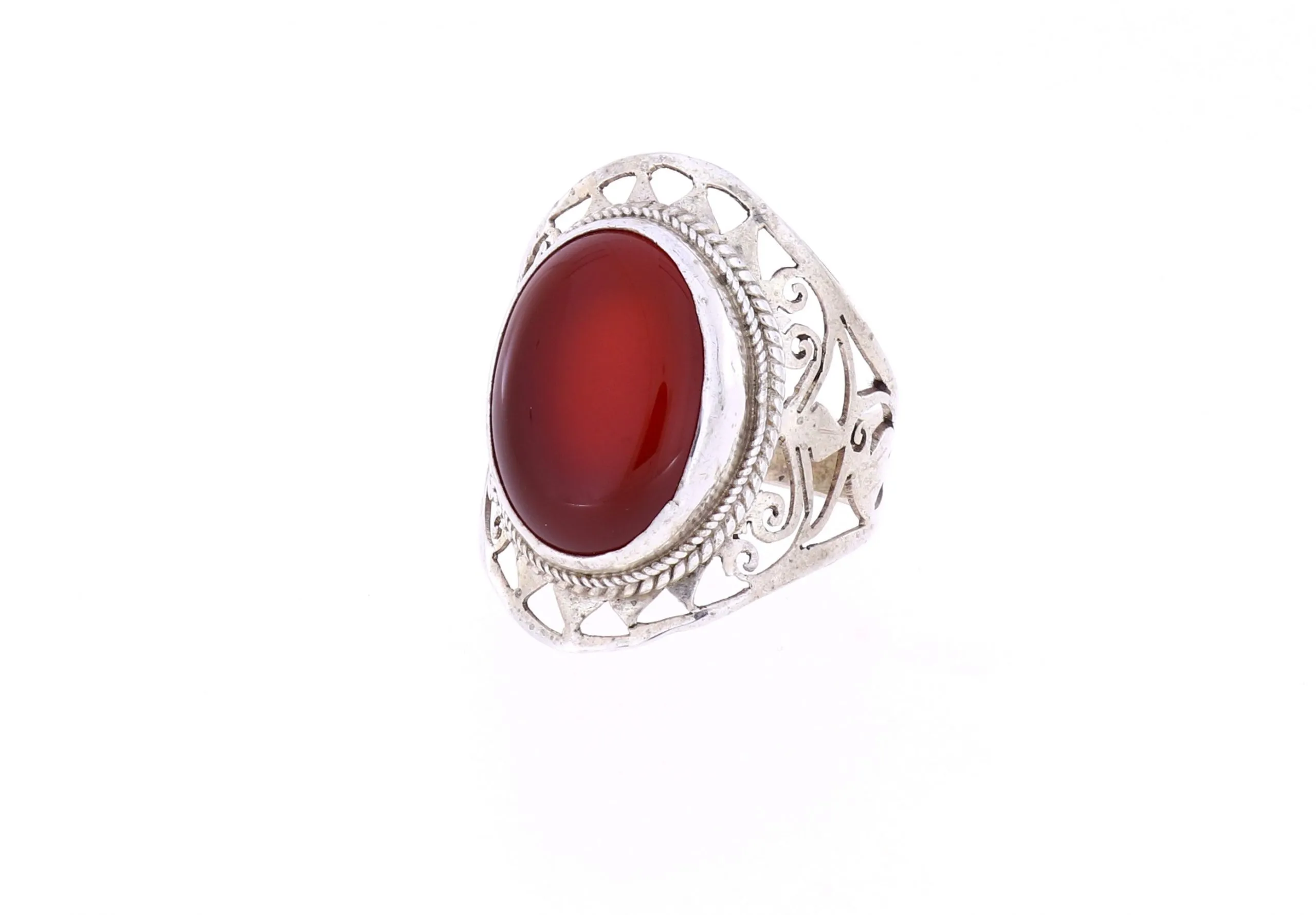 Schöner Ring mit Carneol in hellen rot filigrane Fassung Silber Größe 64 – 11