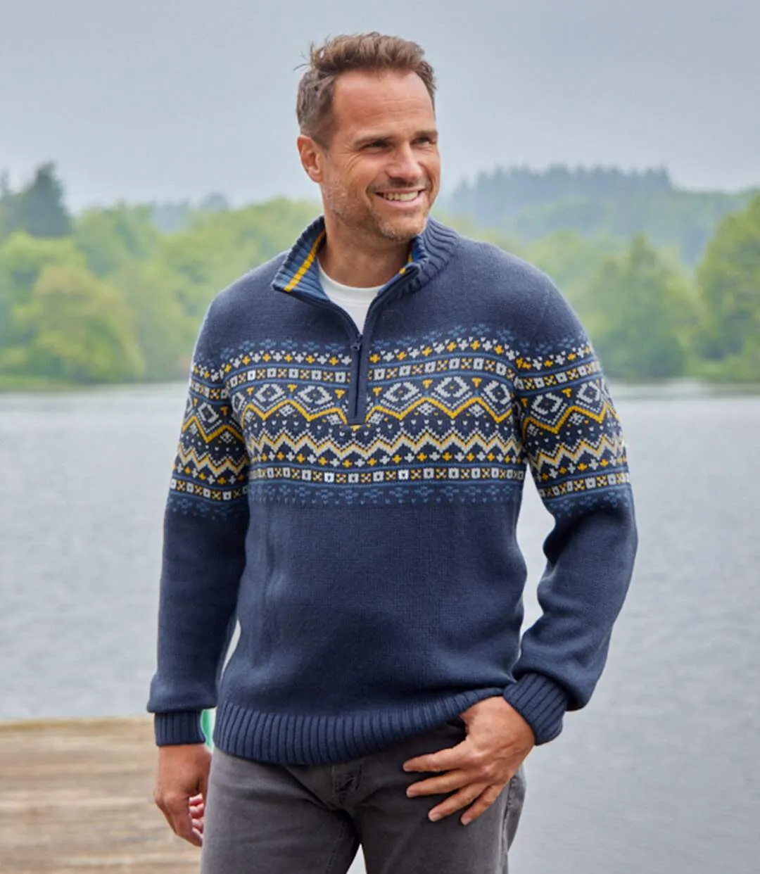Strickpullover im Troyer-Stil mit Jacquard-Muster