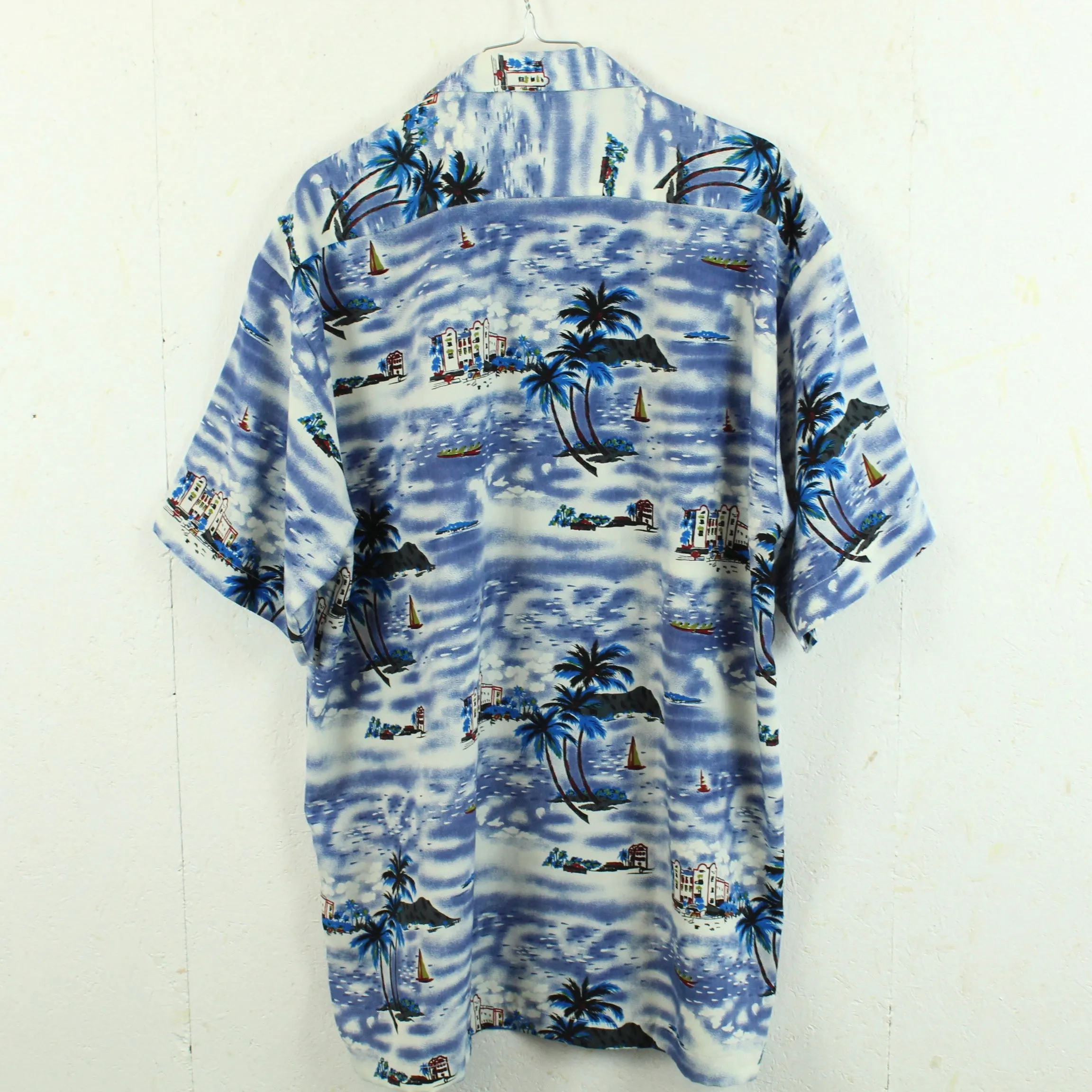 Vintage Hawaii Hemd Gr. XL blau wei bunt Kurzarm
