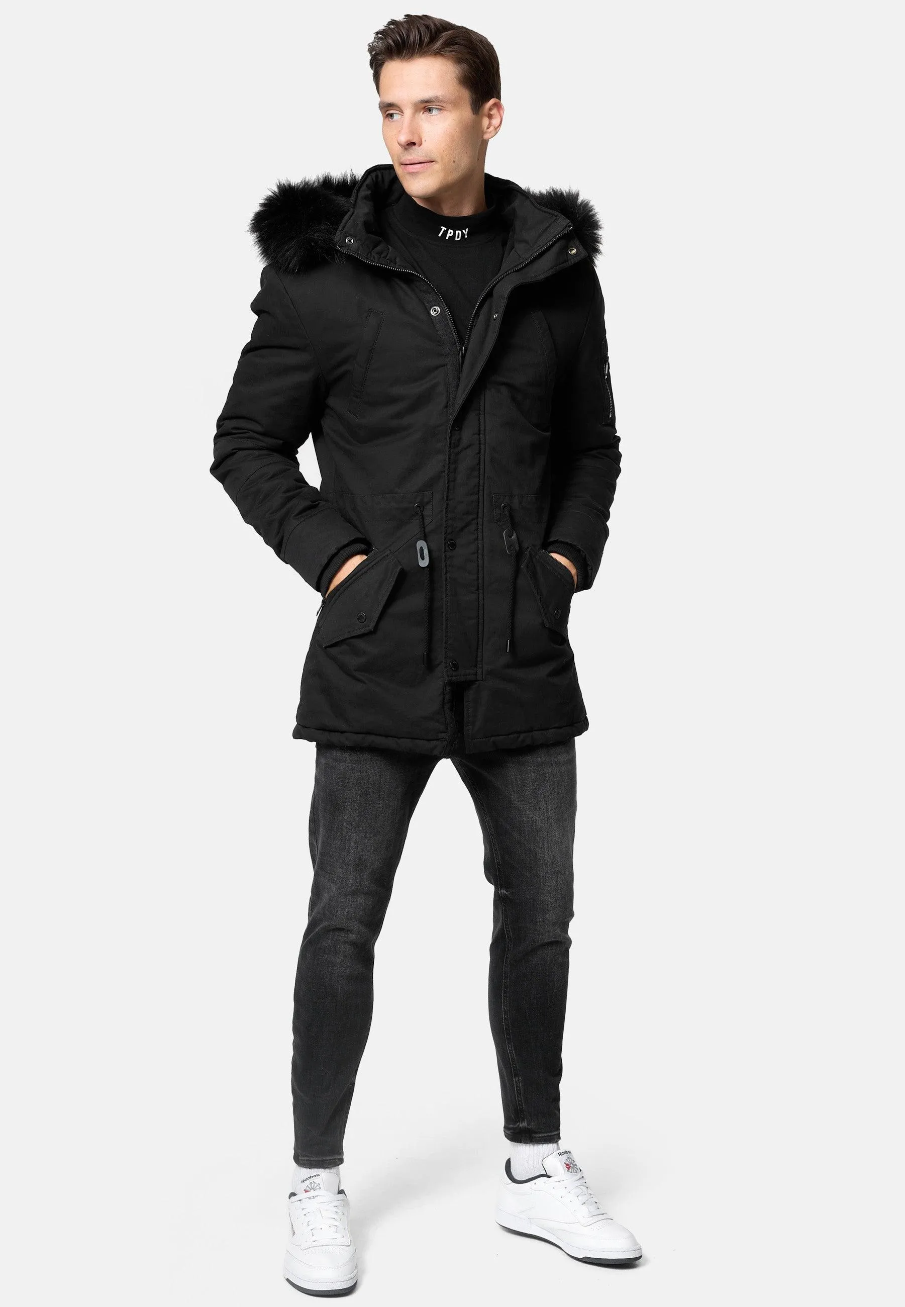 Winterparka Herren Julius - Schwarz & Gefüttert mit Kapuze