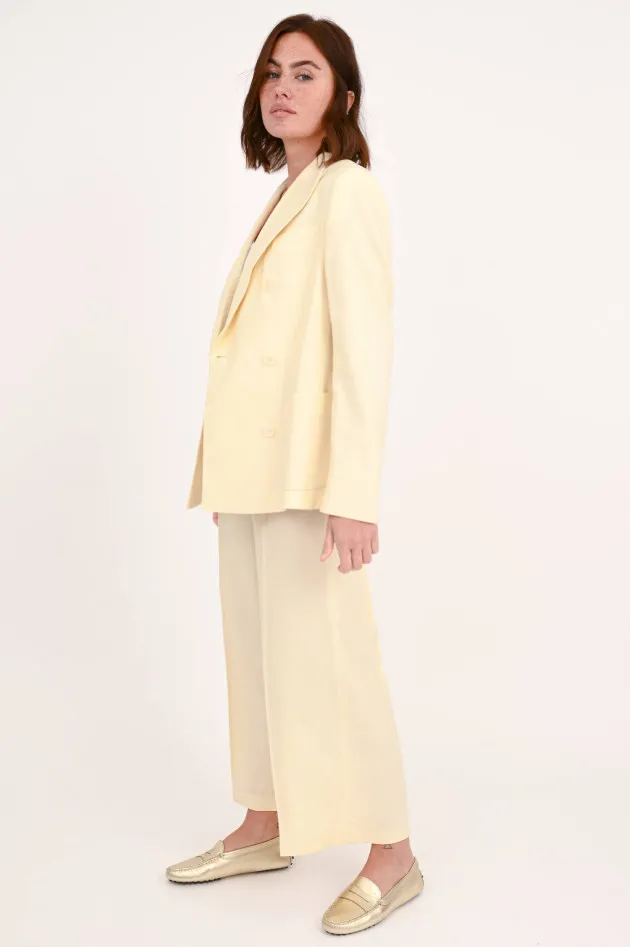 Zweireihiger Leinen-Mix Blazer in Pastellgelb